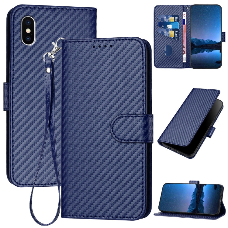 YX0070 Carbon Fiber Buckle Leather Phone Case with Lanyard, For iPhone 12 mini, For iPhone 11 Pro Max, For iPhone 11, For iPhone 11 Pro, For iPhone X / XS, For iPhone XR