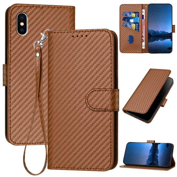 YX0070 Carbon Fiber Buckle Leather Phone Case with Lanyard, For iPhone 12 mini, For iPhone 11 Pro Max, For iPhone 11, For iPhone 11 Pro, For iPhone X / XS, For iPhone XR