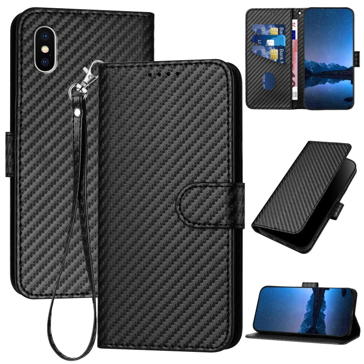 YX0070 Carbon Fiber Buckle Leather Phone Case with Lanyard, For iPhone 12 mini, For iPhone 11 Pro Max, For iPhone 11, For iPhone 11 Pro, For iPhone X / XS, For iPhone XR