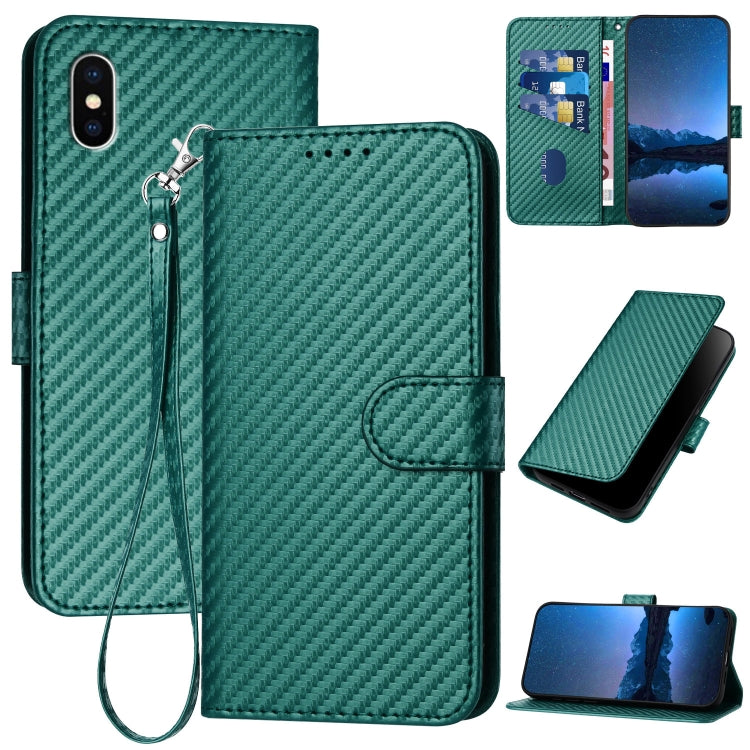 YX0070 Carbon Fiber Buckle Leather Phone Case with Lanyard, For iPhone 12 mini, For iPhone 11 Pro Max, For iPhone 11, For iPhone 11 Pro, For iPhone X / XS, For iPhone XR
