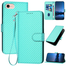 Load image into Gallery viewer, YX0070 Carbon Fiber Buckle Leather Phone Case with Lanyard, For iPhone 15, For iPhone 14 Plus, For iPhone 14, For iPhone 14 Pro, For iPhone 14 Pro Max, For iPhone SE 2022 / SE 2020 / 8 / 7