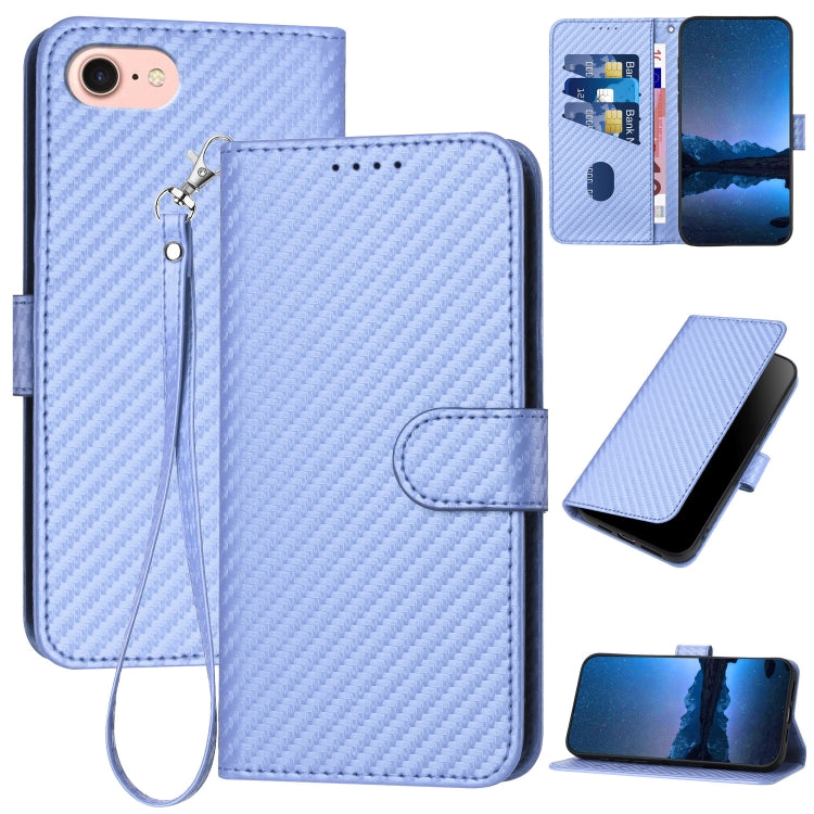 YX0070 Carbon Fiber Buckle Leather Phone Case with Lanyard, For iPhone 15, For iPhone 14 Plus, For iPhone 14, For iPhone 14 Pro, For iPhone 14 Pro Max, For iPhone SE 2022 / SE 2020 / 8 / 7