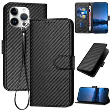 Load image into Gallery viewer, YX0070 Carbon Fiber Buckle Leather Phone Case with Lanyard, For iPhone 17e / 16e, For iPhone 17 Pro Max, For iPhone 17 Pro, For iPhone 17, For iPhone Air, For iPhone 16 Pro Max