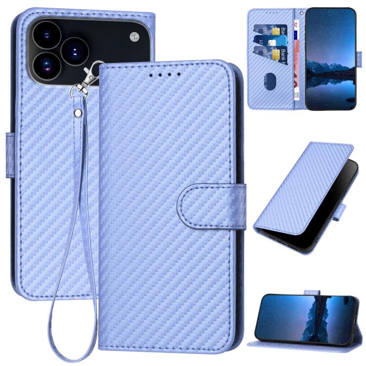YX0070 Carbon Fiber Buckle Leather Phone Case with Lanyard, For iPhone 18 Pro / 17 Pro, For iPhone 18 Pro Max / 17 Pro Max, For iPhone 17e / 16e, For iPhone 17, For iPhone Air, For iPhone 16 Pro Max