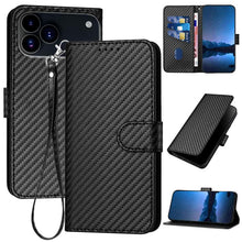 Load image into Gallery viewer, YX0070 Carbon Fiber Buckle Leather Phone Case with Lanyard, For iPhone 18 Pro / 17 Pro, For iPhone 18 Pro Max / 17 Pro Max, For iPhone 17e / 16e, For iPhone 17, For iPhone Air, For iPhone 16 Pro Max