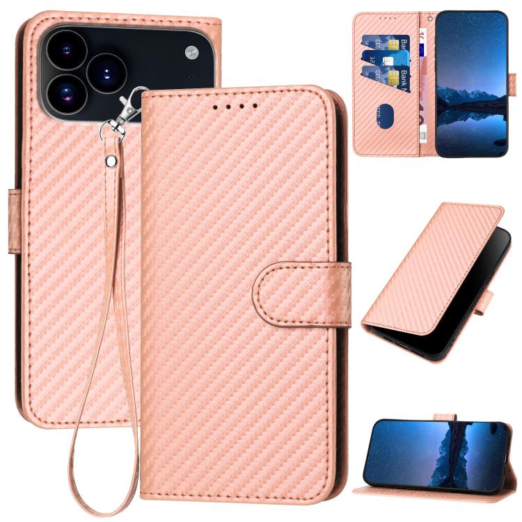 YX0070 Carbon Fiber Buckle Leather Phone Case with Lanyard, For iPhone 18 Pro / 17 Pro, For iPhone 18 Pro Max / 17 Pro Max, For iPhone 17e / 16e, For iPhone 17, For iPhone Air, For iPhone 16 Pro Max