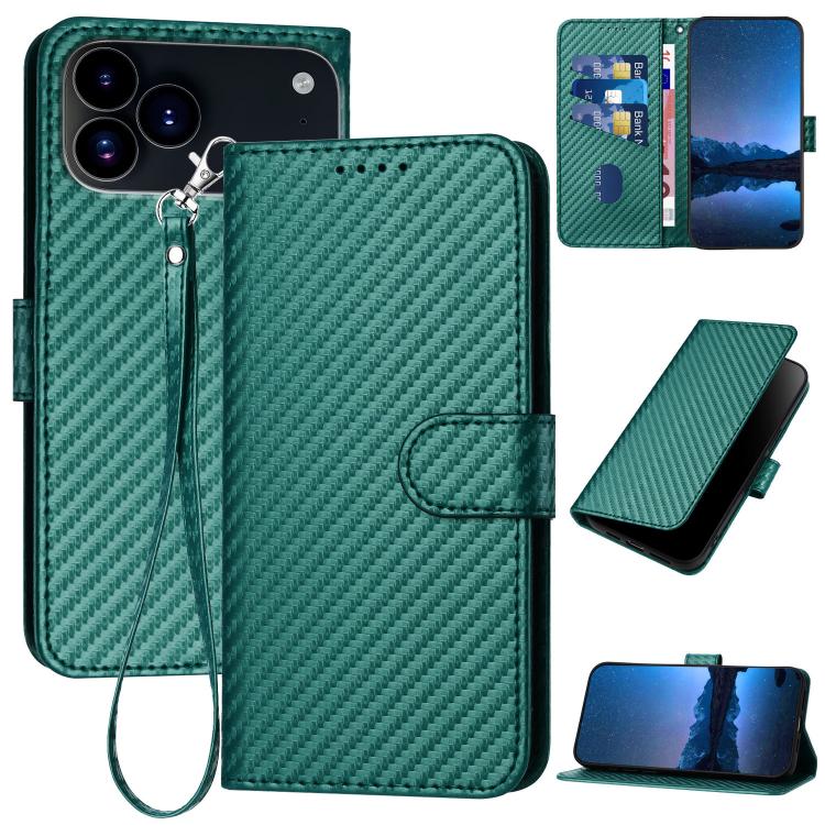YX0070 Carbon Fiber Buckle Leather Phone Case with Lanyard, For iPhone 18 Pro / 17 Pro, For iPhone 18 Pro Max / 17 Pro Max, For iPhone 17e / 16e, For iPhone 17, For iPhone Air, For iPhone 16 Pro Max