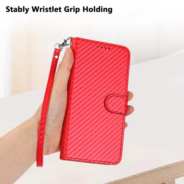 YX0070 Carbon Fiber Buckle Leather Phone Case with Lanyard, For iPhone 18 Pro / 17 Pro, For iPhone 18 Pro Max / 17 Pro Max, For iPhone 17e / 16e, For iPhone 17, For iPhone Air, For iPhone 16 Pro Max
