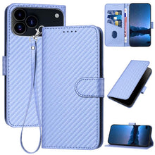 Load image into Gallery viewer, YX0070 Carbon Fiber Buckle Leather Phone Case with Lanyard, For iPhone 18 Pro / 17 Pro, For iPhone 18 Pro Max / 17 Pro Max, For iPhone 17e / 16e, For iPhone 17, For iPhone Air, For iPhone 16 Pro Max