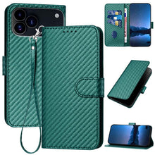 Load image into Gallery viewer, YX0070 Carbon Fiber Buckle Leather Phone Case with Lanyard, For iPhone 18 Pro / 17 Pro, For iPhone 18 Pro Max / 17 Pro Max, For iPhone 17e / 16e, For iPhone 17, For iPhone Air, For iPhone 16 Pro Max