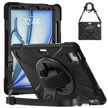 Load image into Gallery viewer, Rotatable Holder Silicone Hybrid PC Tablet Case with Shoulder Strap, For iPad Air 13 2026 / 2025 / 2024, For iPad Air 11 2026 / 2025 / 2024, For iPad Pro 13 2025 / 2024, For iPad Pro 11 2025 / 2024