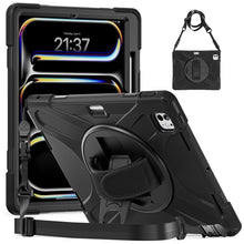Load image into Gallery viewer, Rotatable Holder Silicone Hybrid PC Tablet Case with Shoulder Strap, For iPad Air 13 2026 / 2025 / 2024, For iPad Air 11 2026 / 2025 / 2024, For iPad Pro 13 2025 / 2024, For iPad Pro 11 2025 / 2024