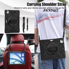 Load image into Gallery viewer, Rotatable Holder Silicone Hybrid PC Tablet Case with Shoulder Strap, For iPad Air 13 2026 / 2025 / 2024, For iPad Air 11 2026 / 2025 / 2024, For iPad Pro 13 2025 / 2024, For iPad Pro 11 2025 / 2024