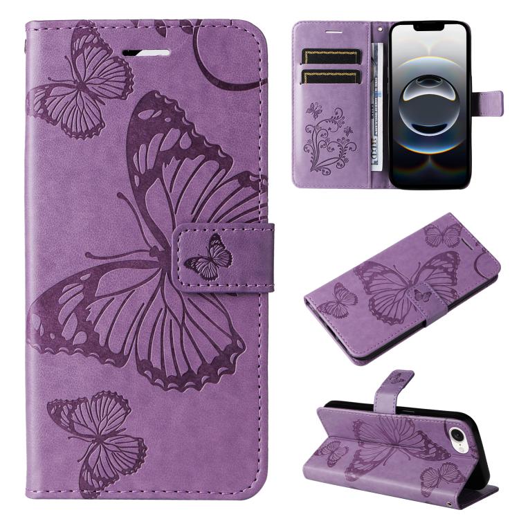 3D Butterfly Embossed Pattern Flip Leather Phone Case, For iPhone 17e / 16e, For iPhone 16 Pro Max, For iPhone 16 Pro, For iPhone 16 Plus, For iPhone 16