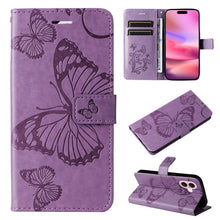 Load image into Gallery viewer, 3D Butterfly Embossed Pattern Flip Leather Phone Case, For iPhone 17e / 16e, For iPhone 16 Pro Max, For iPhone 16 Pro, For iPhone 16 Plus, For iPhone 16