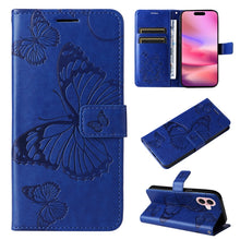Load image into Gallery viewer, 3D Butterfly Embossed Pattern Flip Leather Phone Case, For iPhone 17e / 16e, For iPhone 16 Pro Max, For iPhone 16 Pro, For iPhone 16 Plus, For iPhone 16