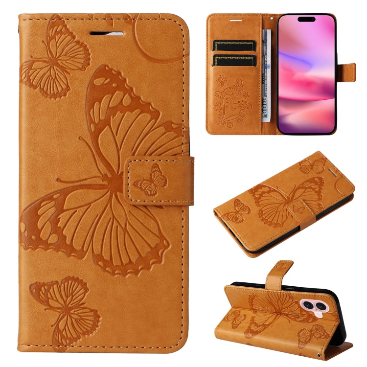 3D Butterfly Embossed Pattern Flip Leather Phone Case, For iPhone 17e / 16e, For iPhone 16 Pro Max, For iPhone 16 Pro, For iPhone 16 Plus, For iPhone 16