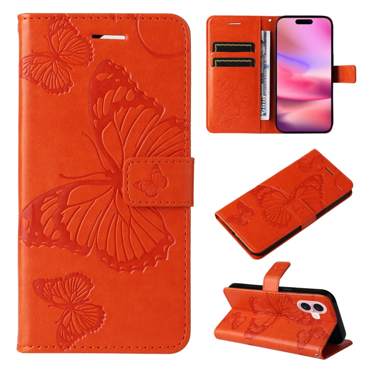 3D Butterfly Embossed Pattern Flip Leather Phone Case, For iPhone 17e / 16e, For iPhone 16 Pro Max, For iPhone 16 Pro, For iPhone 16 Plus, For iPhone 16