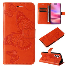 Load image into Gallery viewer, 3D Butterfly Embossed Pattern Flip Leather Phone Case, For iPhone 17e / 16e, For iPhone 16 Pro Max, For iPhone 16 Pro, For iPhone 16 Plus, For iPhone 16