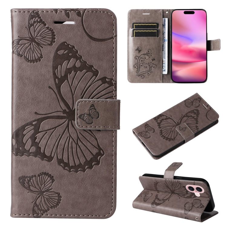 3D Butterfly Embossed Pattern Flip Leather Phone Case, For iPhone 17e / 16e, For iPhone 16 Pro Max, For iPhone 16 Pro, For iPhone 16 Plus, For iPhone 16
