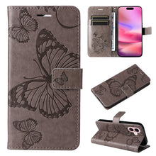 Load image into Gallery viewer, 3D Butterfly Embossed Pattern Flip Leather Phone Case, For iPhone 17e / 16e, For iPhone 16 Pro Max, For iPhone 16 Pro, For iPhone 16 Plus, For iPhone 16