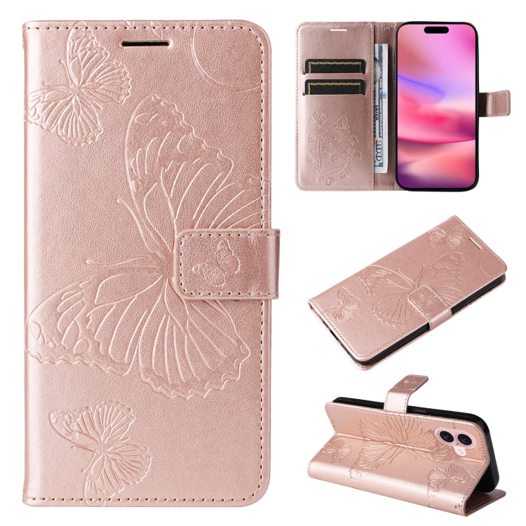 3D Butterfly Embossed Pattern Flip Leather Phone Case, For iPhone 17e / 16e, For iPhone 16 Pro Max, For iPhone 16 Pro, For iPhone 16 Plus, For iPhone 16