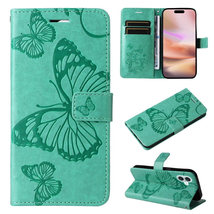 3D Butterfly Embossed Pattern Flip Leather Phone Case, For iPhone 17e / 16e, For iPhone 16 Pro Max, For iPhone 16 Pro, For iPhone 16 Plus, For iPhone 16
