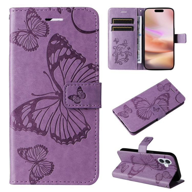 3D Butterfly Embossed Pattern Flip Leather Phone Case, For iPhone 17e / 16e, For iPhone 16 Pro Max, For iPhone 16 Pro, For iPhone 16 Plus, For iPhone 16