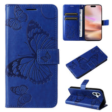 Load image into Gallery viewer, 3D Butterfly Embossed Pattern Flip Leather Phone Case, For iPhone 17e / 16e, For iPhone 16 Pro Max, For iPhone 16 Pro, For iPhone 16 Plus, For iPhone 16