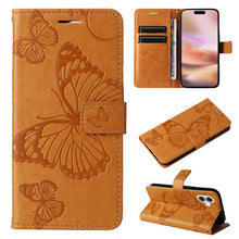 Load image into Gallery viewer, 3D Butterfly Embossed Pattern Flip Leather Phone Case, For iPhone 17e / 16e, For iPhone 16 Pro Max, For iPhone 16 Pro, For iPhone 16 Plus, For iPhone 16
