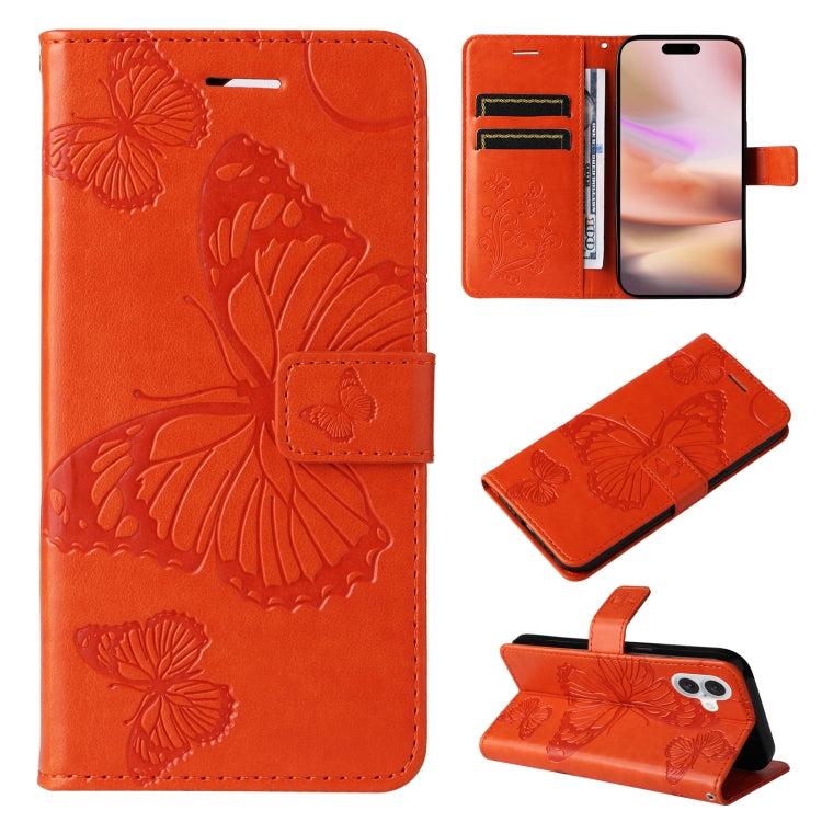 3D Butterfly Embossed Pattern Flip Leather Phone Case, For iPhone 17e / 16e, For iPhone 16 Pro Max, For iPhone 16 Pro, For iPhone 16 Plus, For iPhone 16