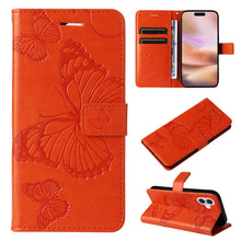 Load image into Gallery viewer, 3D Butterfly Embossed Pattern Flip Leather Phone Case, For iPhone 17e / 16e, For iPhone 16 Pro Max, For iPhone 16 Pro, For iPhone 16 Plus, For iPhone 16