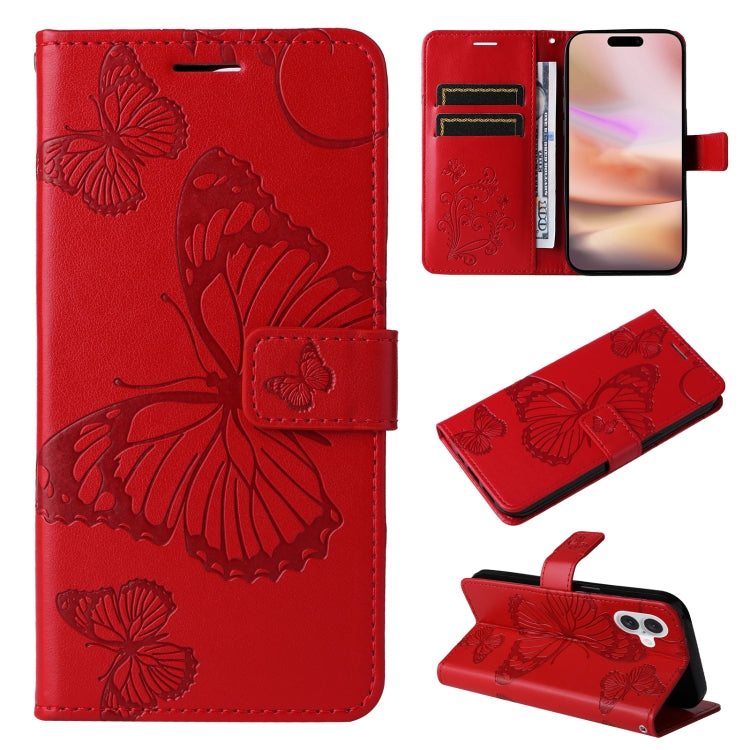 3D Butterfly Embossed Pattern Flip Leather Phone Case, For iPhone 17e / 16e, For iPhone 16 Pro Max, For iPhone 16 Pro, For iPhone 16 Plus, For iPhone 16