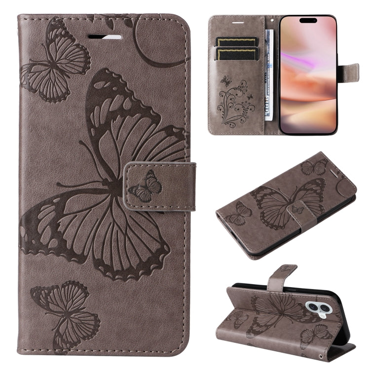 3D Butterfly Embossed Pattern Flip Leather Phone Case, For iPhone 17e / 16e, For iPhone 16 Pro Max, For iPhone 16 Pro, For iPhone 16 Plus, For iPhone 16