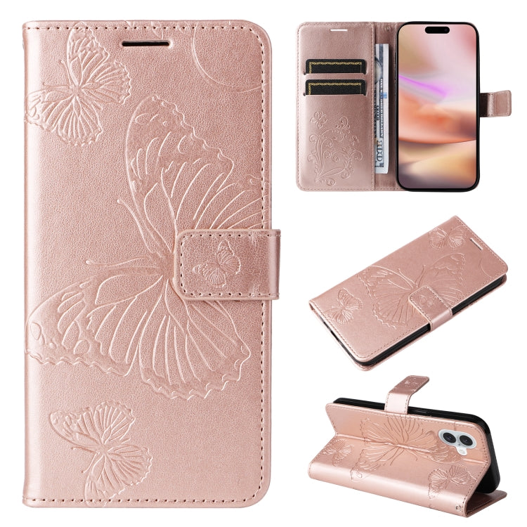 3D Butterfly Embossed Pattern Flip Leather Phone Case, For iPhone 17e / 16e, For iPhone 16 Pro Max, For iPhone 16 Pro, For iPhone 16 Plus, For iPhone 16