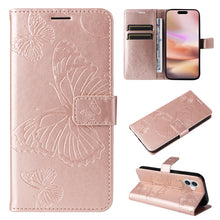 Load image into Gallery viewer, 3D Butterfly Embossed Pattern Flip Leather Phone Case, For iPhone 17e / 16e, For iPhone 16 Pro Max, For iPhone 16 Pro, For iPhone 16 Plus, For iPhone 16