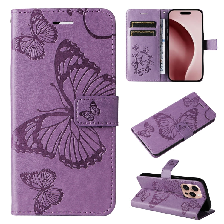 3D Butterfly Embossed Pattern Flip Leather Phone Case, For iPhone 17e / 16e, For iPhone 16 Pro Max, For iPhone 16 Pro, For iPhone 16 Plus, For iPhone 16