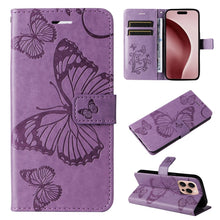 Load image into Gallery viewer, 3D Butterfly Embossed Pattern Flip Leather Phone Case, For iPhone 17e / 16e, For iPhone 16 Pro Max, For iPhone 16 Pro, For iPhone 16 Plus, For iPhone 16