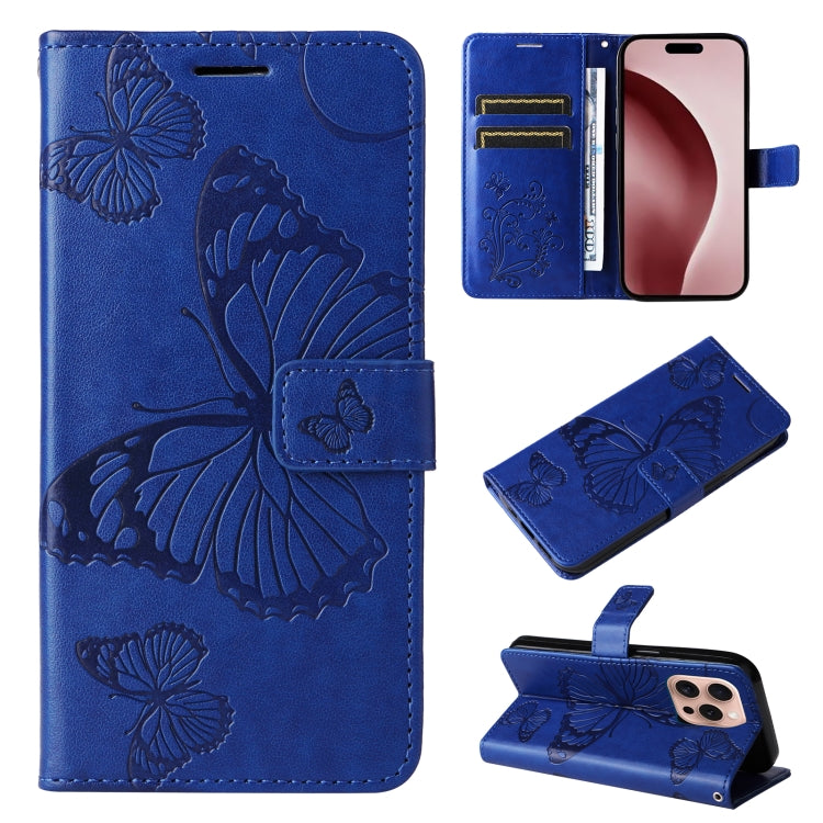 3D Butterfly Embossed Pattern Flip Leather Phone Case, For iPhone 17e / 16e, For iPhone 16 Pro Max, For iPhone 16 Pro, For iPhone 16 Plus, For iPhone 16