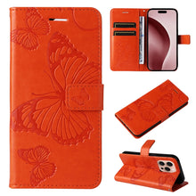Load image into Gallery viewer, 3D Butterfly Embossed Pattern Flip Leather Phone Case, For iPhone 17e / 16e, For iPhone 16 Pro Max, For iPhone 16 Pro, For iPhone 16 Plus, For iPhone 16