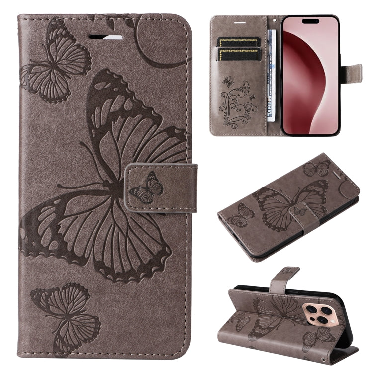 3D Butterfly Embossed Pattern Flip Leather Phone Case, For iPhone 17e / 16e, For iPhone 16 Pro Max, For iPhone 16 Pro, For iPhone 16 Plus, For iPhone 16