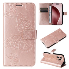 Load image into Gallery viewer, 3D Butterfly Embossed Pattern Flip Leather Phone Case, For iPhone 17e / 16e, For iPhone 16 Pro Max, For iPhone 16 Pro, For iPhone 16 Plus, For iPhone 16