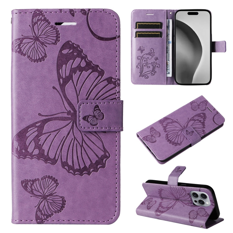 3D Butterfly Embossed Pattern Flip Leather Phone Case, For iPhone 17e / 16e, For iPhone 16 Pro Max, For iPhone 16 Pro, For iPhone 16 Plus, For iPhone 16