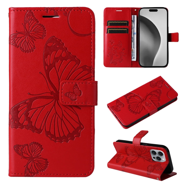 3D Butterfly Embossed Pattern Flip Leather Phone Case, For iPhone 17e / 16e, For iPhone 16 Pro Max, For iPhone 16 Pro, For iPhone 16 Plus, For iPhone 16