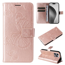 Load image into Gallery viewer, 3D Butterfly Embossed Pattern Flip Leather Phone Case, For iPhone 17e / 16e, For iPhone 16 Pro Max, For iPhone 16 Pro, For iPhone 16 Plus, For iPhone 16