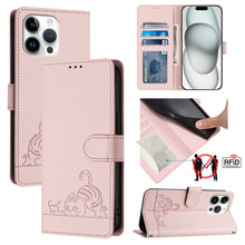 Load image into Gallery viewer, Cat Rat Embossed Pattern RFID Leather Phone Case with Lanyard, For iPhone 17 Pro Max, For iPhone 17 Pro, For iPhone 17, For iPhone Air, For iPhone SE 2024, For iPhone 15 Pro Max, For iPhone 15 Pro, For iPhone 15 Plus