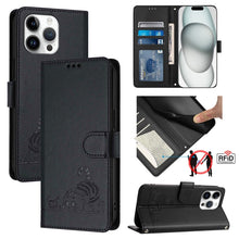 Load image into Gallery viewer, Cat Rat Embossed Pattern RFID Leather Phone Case with Lanyard, For iPhone 17 Pro Max, For iPhone 17 Pro, For iPhone 17, For iPhone Air, For iPhone SE 2024, For iPhone 15 Pro Max, For iPhone 15 Pro, For iPhone 15 Plus