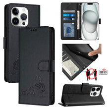 Load image into Gallery viewer, Cat Rat Embossed Pattern RFID Leather Phone Case with Lanyard, For iPhone 17 Pro Max, For iPhone 17 Pro, For iPhone 17, For iPhone Air, For iPhone SE 2024, For iPhone 15 Pro Max, For iPhone 15 Pro, For iPhone 15 Plus