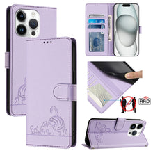 Load image into Gallery viewer, Cat Rat Embossed Pattern RFID Leather Phone Case with Lanyard, For iPhone 17 Pro Max, For iPhone 17 Pro, For iPhone 17, For iPhone Air, For iPhone SE 2024, For iPhone 15 Pro Max, For iPhone 15 Pro, For iPhone 15 Plus