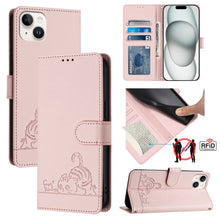 Load image into Gallery viewer, Cat Rat Embossed Pattern RFID Leather Phone Case with Lanyard, For iPhone 17 Pro Max, For iPhone 17 Pro, For iPhone 17, For iPhone Air, For iPhone SE 2024, For iPhone 15 Pro Max, For iPhone 15 Pro, For iPhone 15 Plus